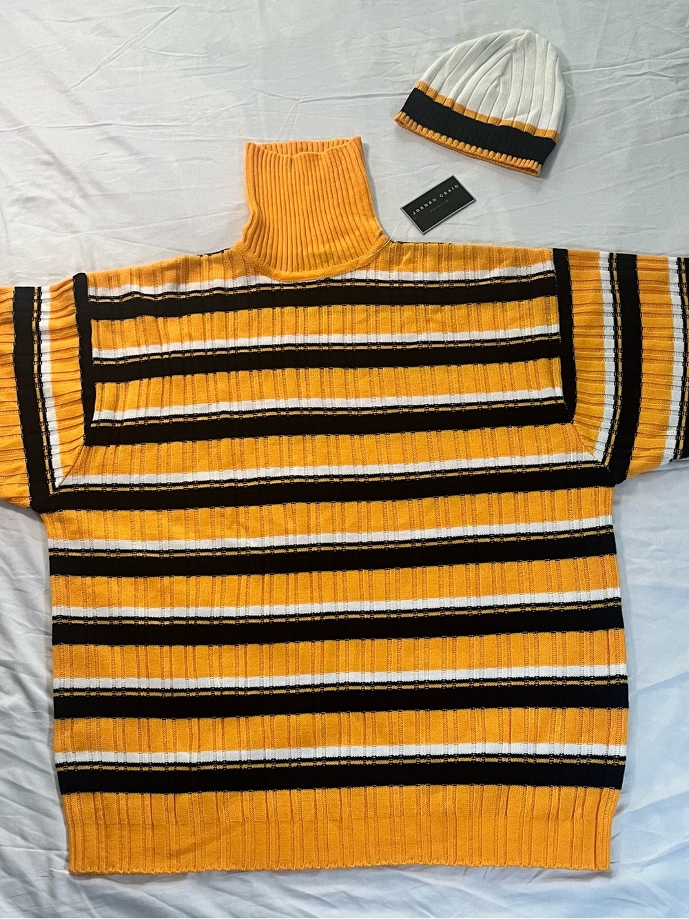 3XL Men’s Striped Turtleneck Sweater in Mustard, Black & White